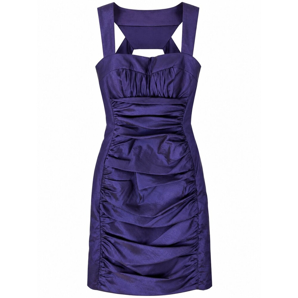 Vintage Jessica McClintock Dress Size 4 Ruched Satin Strappy Open Back Purple